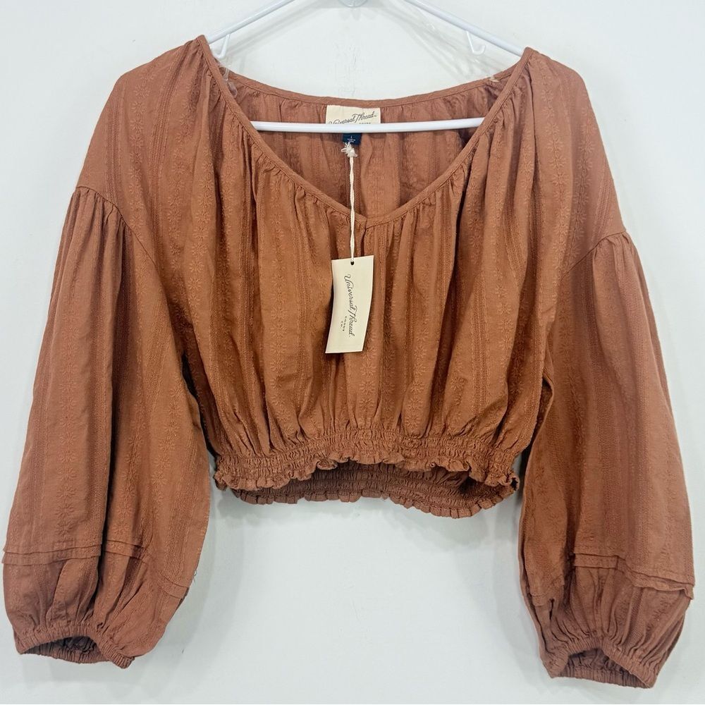 Universal Thread Rust Brown Cropped Puff Sleeve Peasant Blouse NEW - Picture 1 of 13